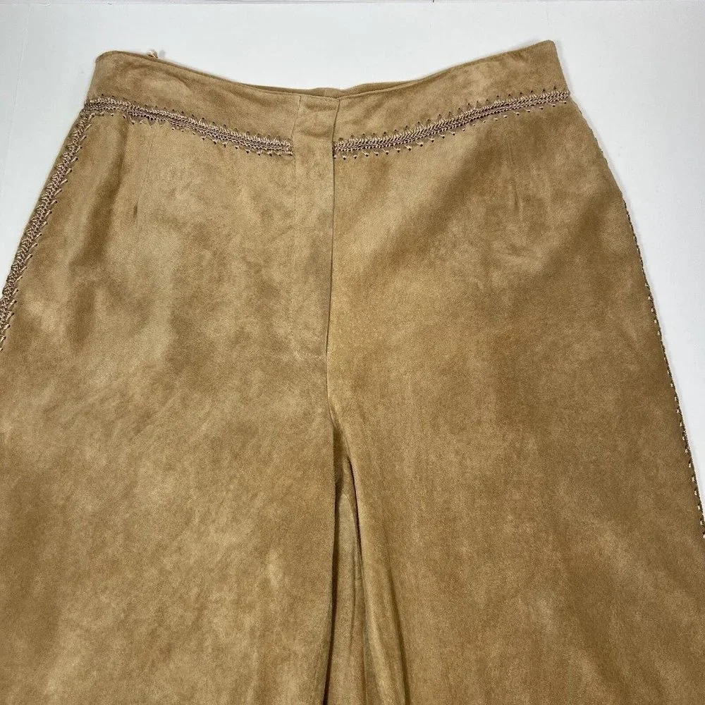Betty Barclay Leather Suede Pant Trousers Womens US 10 Camel Tan Crochet Sides - Picture 3 of 12